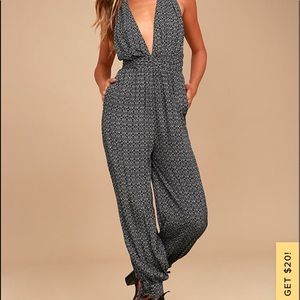 NWOT Take a Trip Black Print Halter Jumpsuit